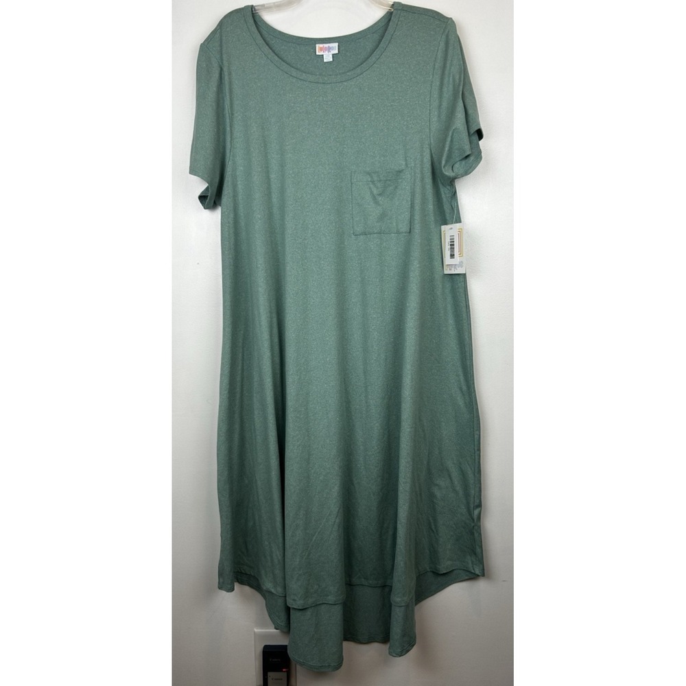 Lularoe Solid Green Carly 2XL 22/24 XXL 2X Vintage Retired Chest Pocket